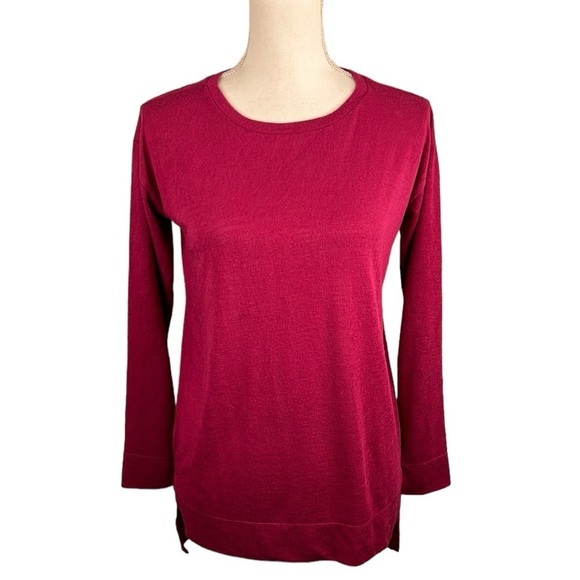 LOFT Ann Taylor Burgundy Oversized Long Sleeve High Low Crewneck Top Size XXSP - Picture 1 of 5